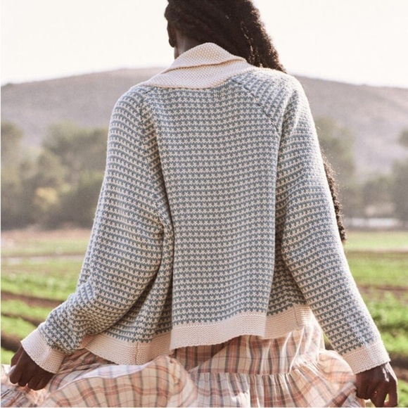 THE GREAT. The Minicheck Lodge Cardigan in Morning Sky - Picture 4 of 13